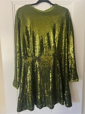 Scoop NYC Olive Green Sequin Long-Sleeve Party Dress